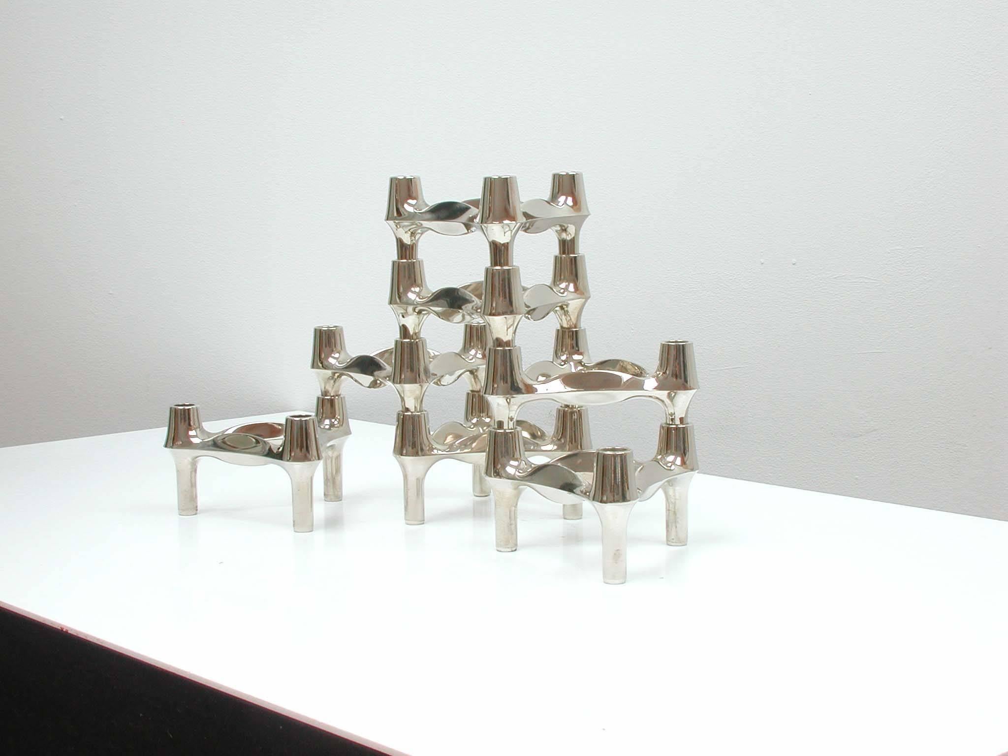 Midcentury Set of Seven German Modular Stacking Chrome Candleholders by BMF 3