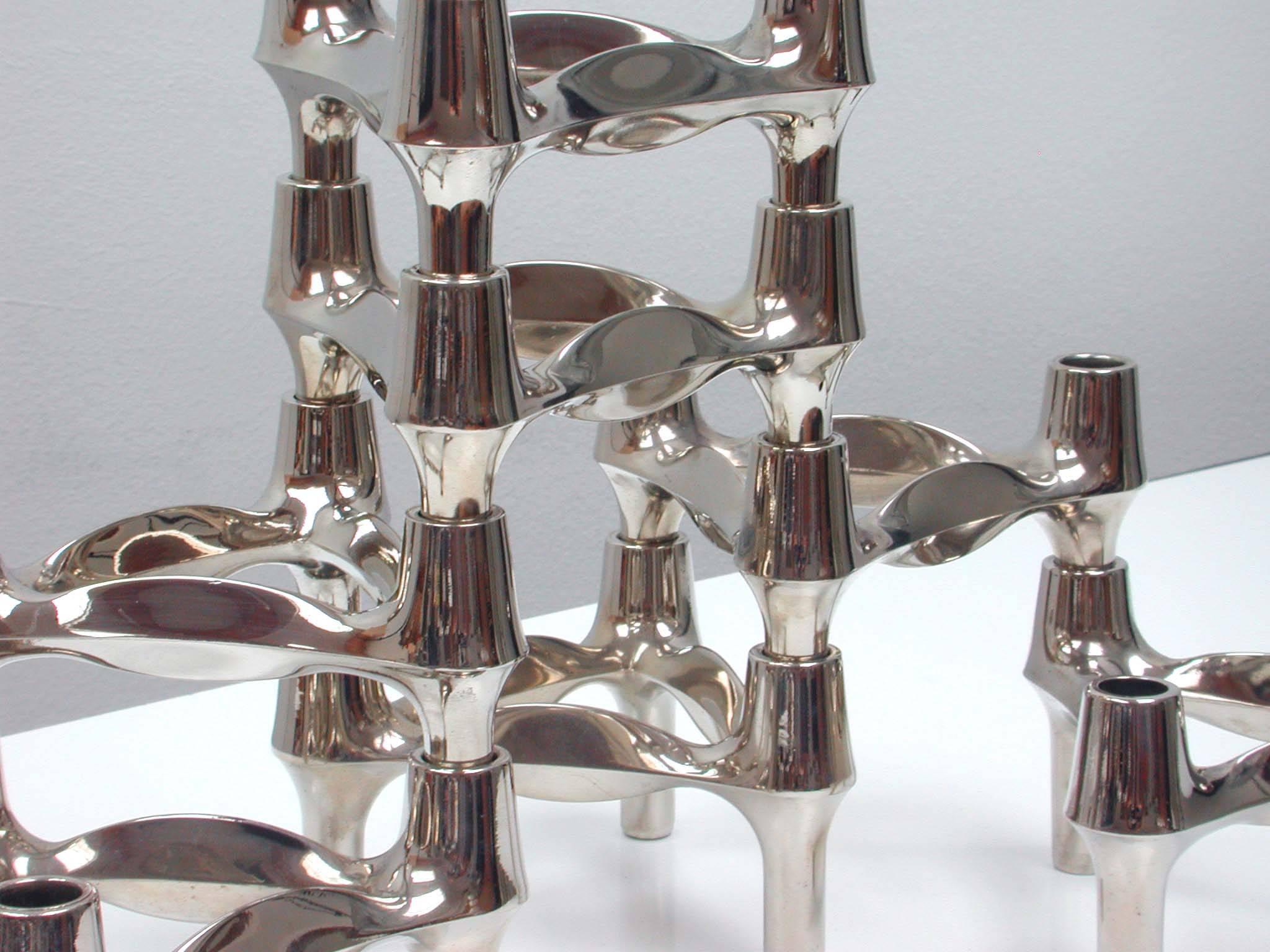 Mid-Century Modern Midcentury Set of Seven German Modular Stacking Chrome Candleholders by BMF