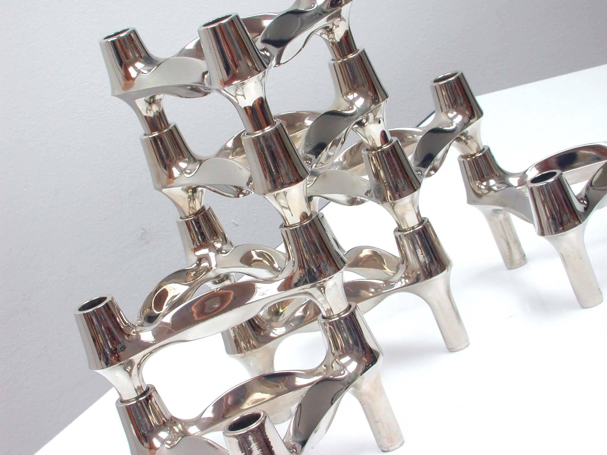 Mid-20th Century Midcentury Set of Seven German Modular Stacking Chrome Candleholders by BMF