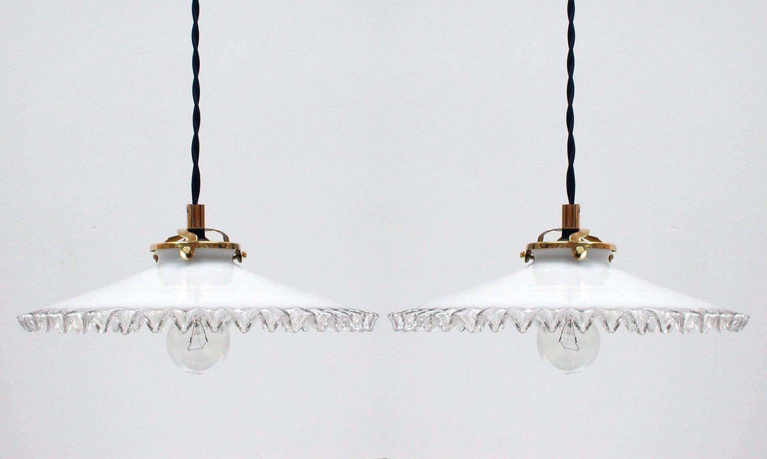 Mid-Century French Opaline Glass Pendant Lamps, 1950s, Set of Two 1