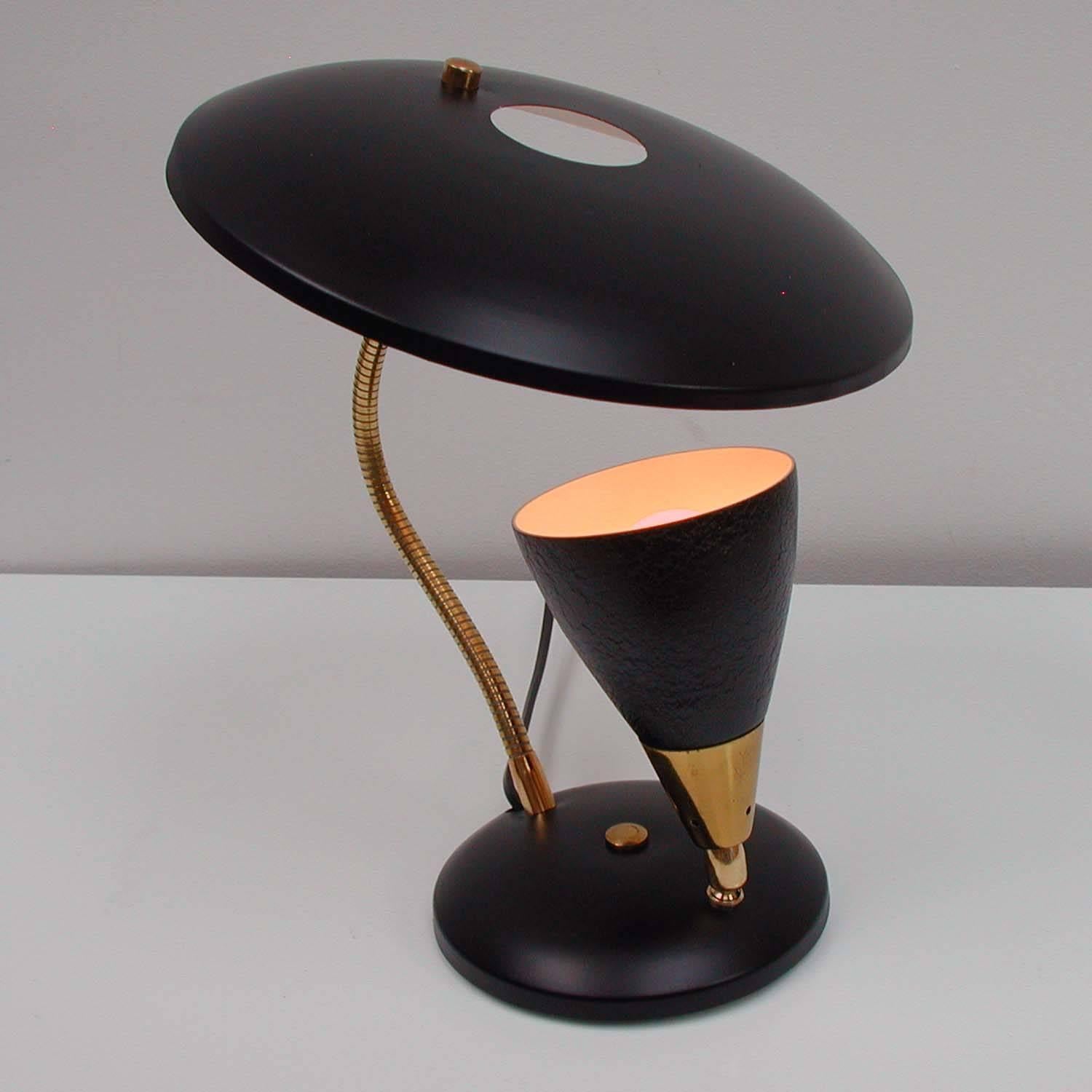 Mid-20th Century Midcentury French Reflecting Gooseneck Black Table Lamp, 1950s