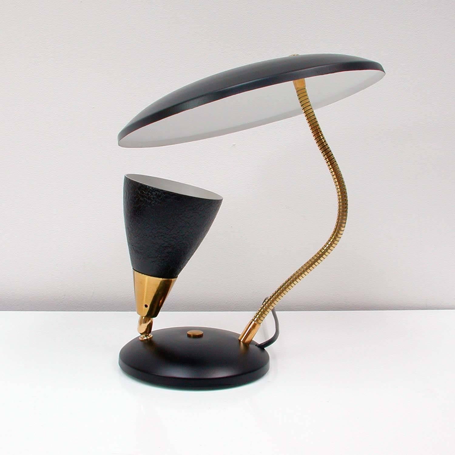 Midcentury French Reflecting Gooseneck Black Table Lamp, 1950s 2