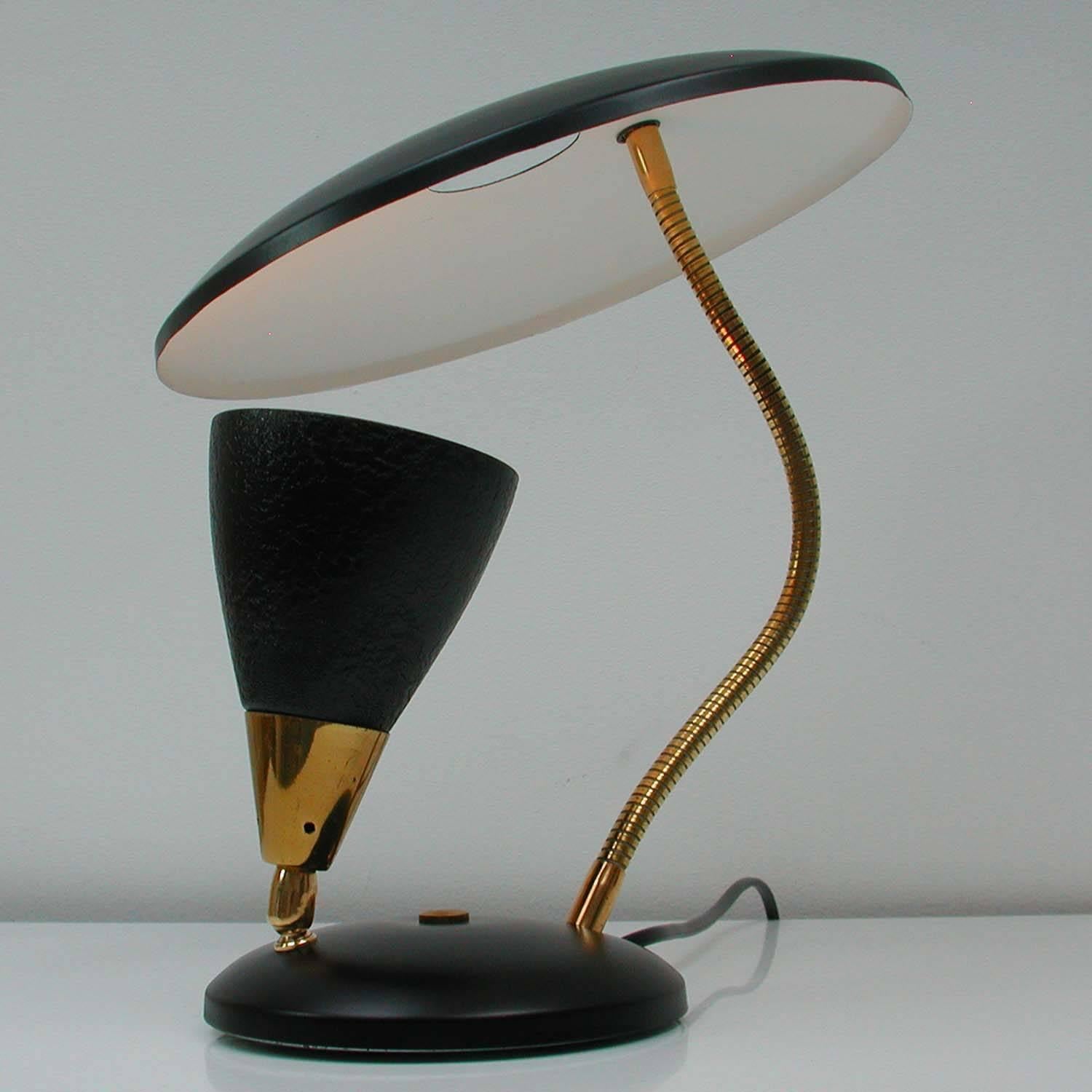 Midcentury French Reflecting Gooseneck Black Table Lamp, 1950s 1