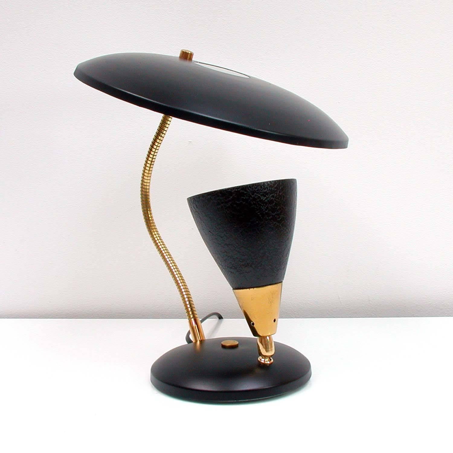 Midcentury French Reflecting Gooseneck Black Table Lamp, 1950s 3