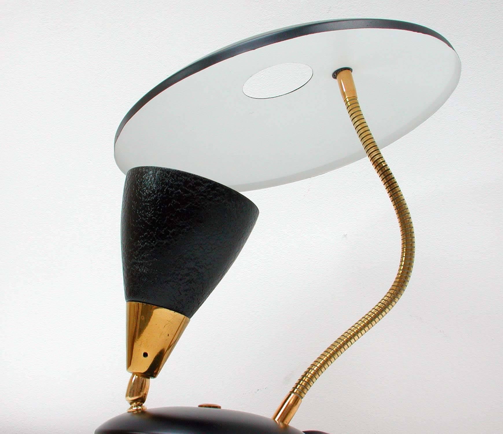 Mid-Century Modern Midcentury French Reflecting Gooseneck Black Table Lamp, 1950s