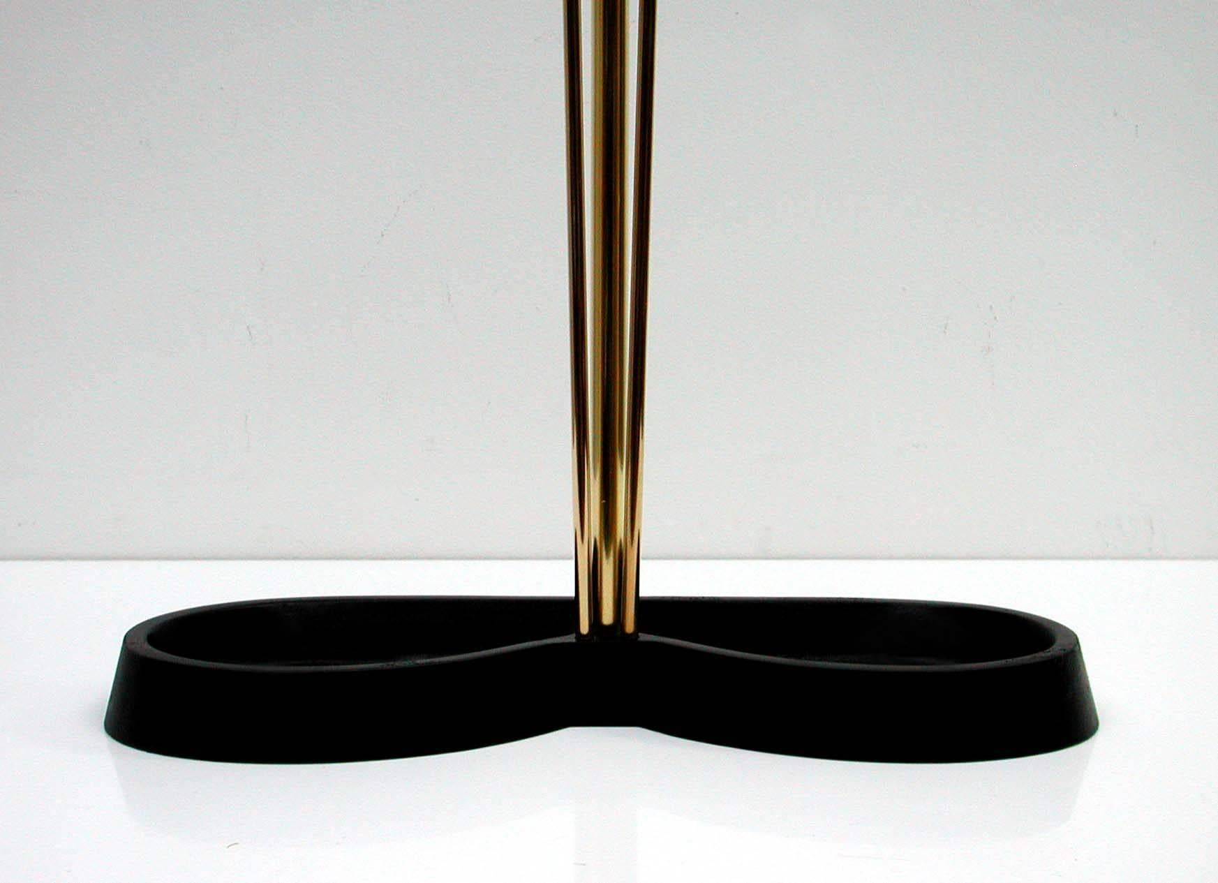 Mid-20th Century Austrian Black Lacquered and Brass Hagenauer Style Umbrella Stand, 1950s For Sale