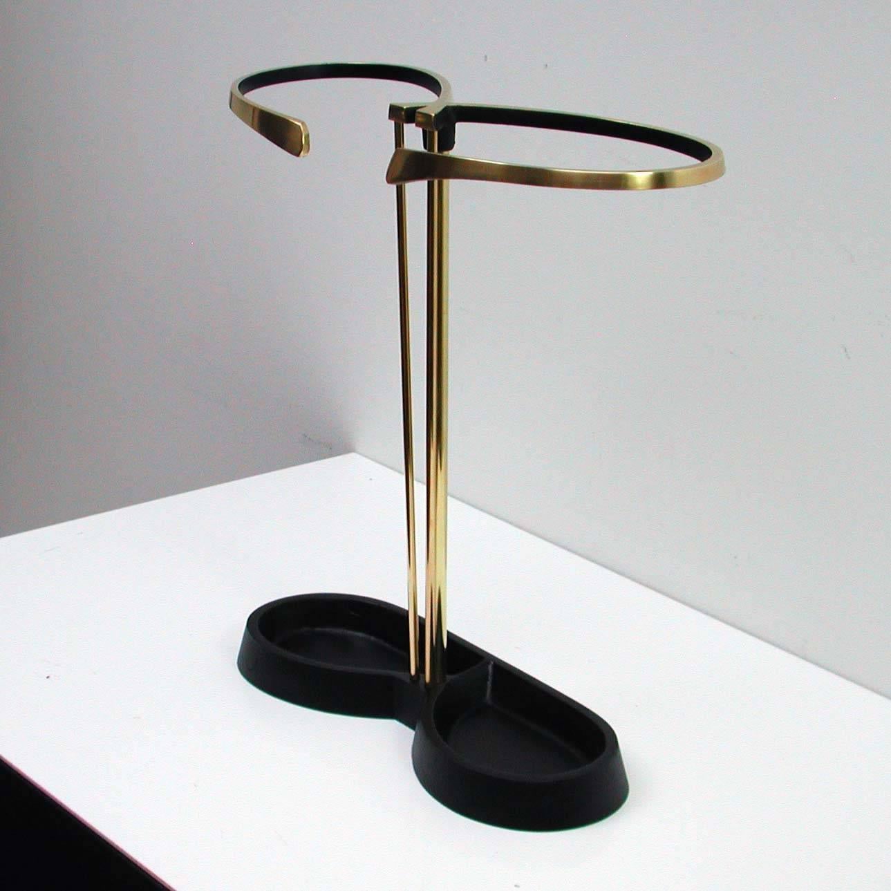 Austrian Black Lacquered and Brass Hagenauer Style Umbrella Stand, 1950s For Sale 2
