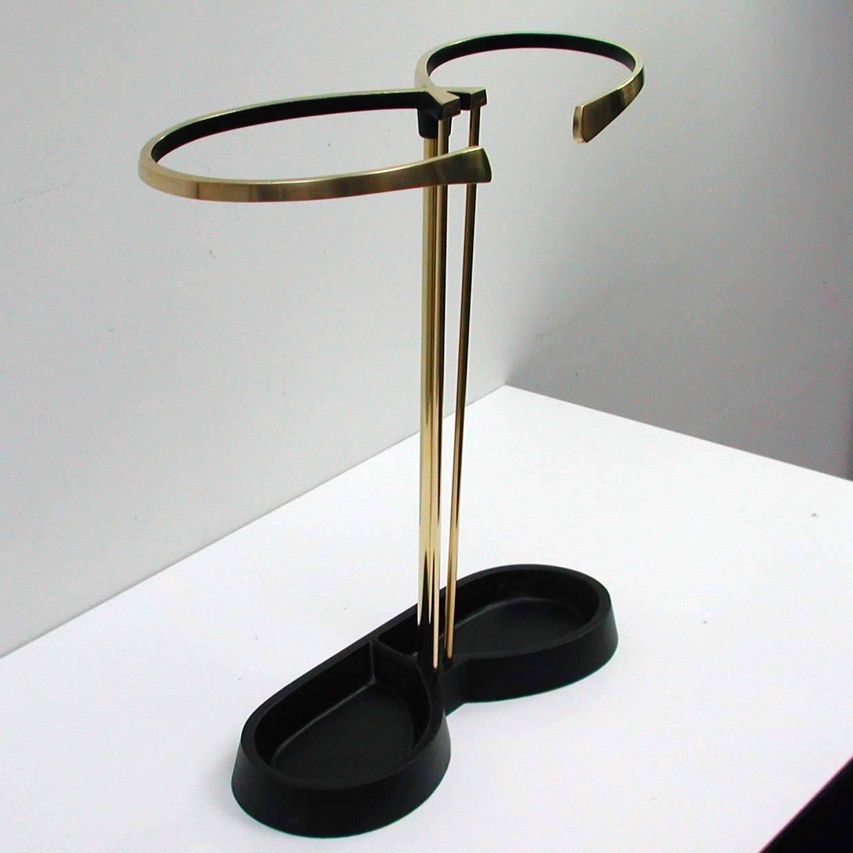 Austrian Black Lacquered and Brass Hagenauer Style Umbrella Stand, 1950s For Sale 4