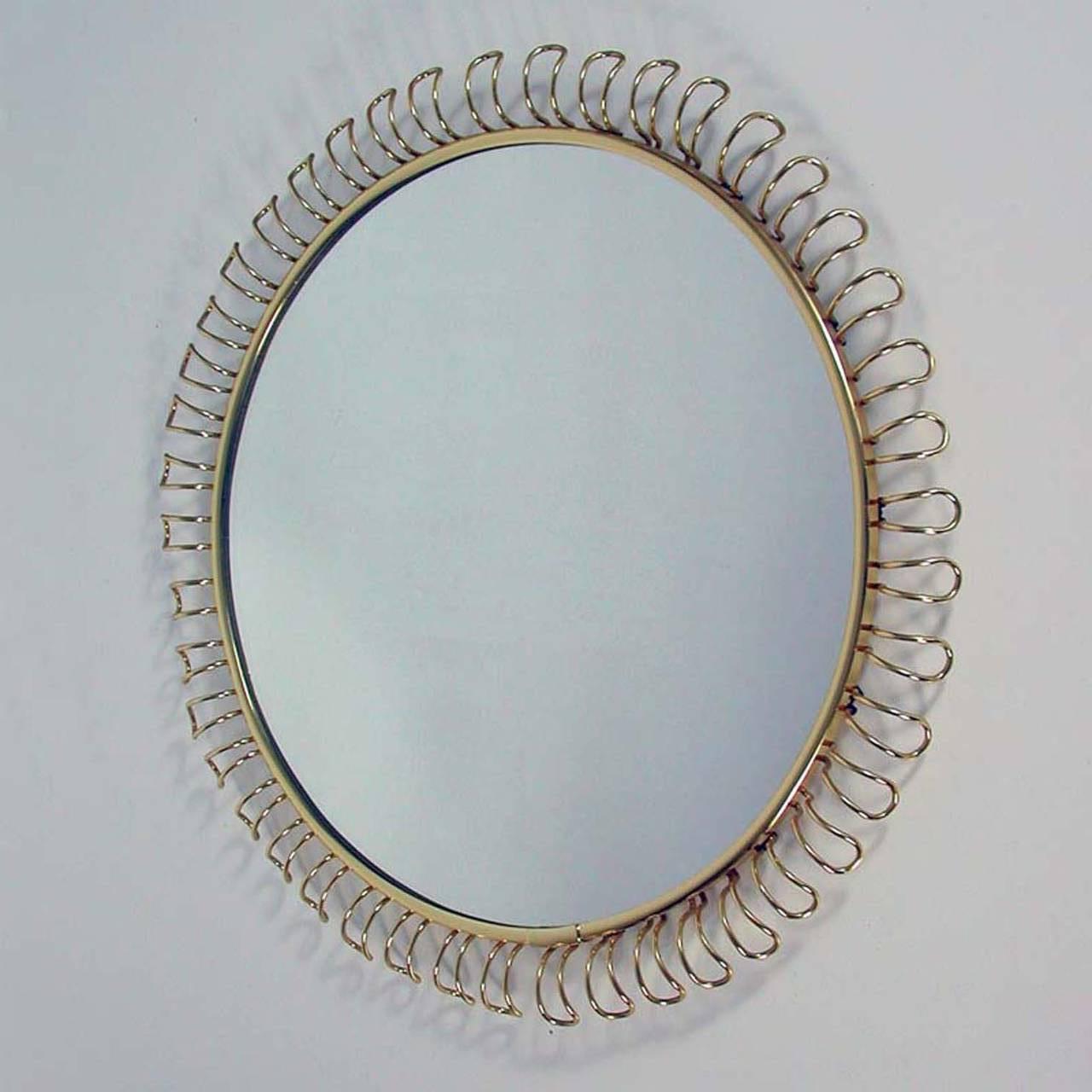 German 1950s Brass Loop Wall Mirror in the Manner of Josef Frank