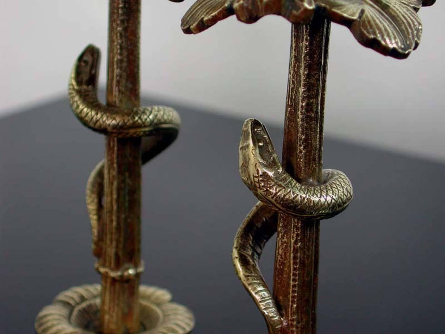 Late 19th Century German Serpent Bronze Candlesticks  4