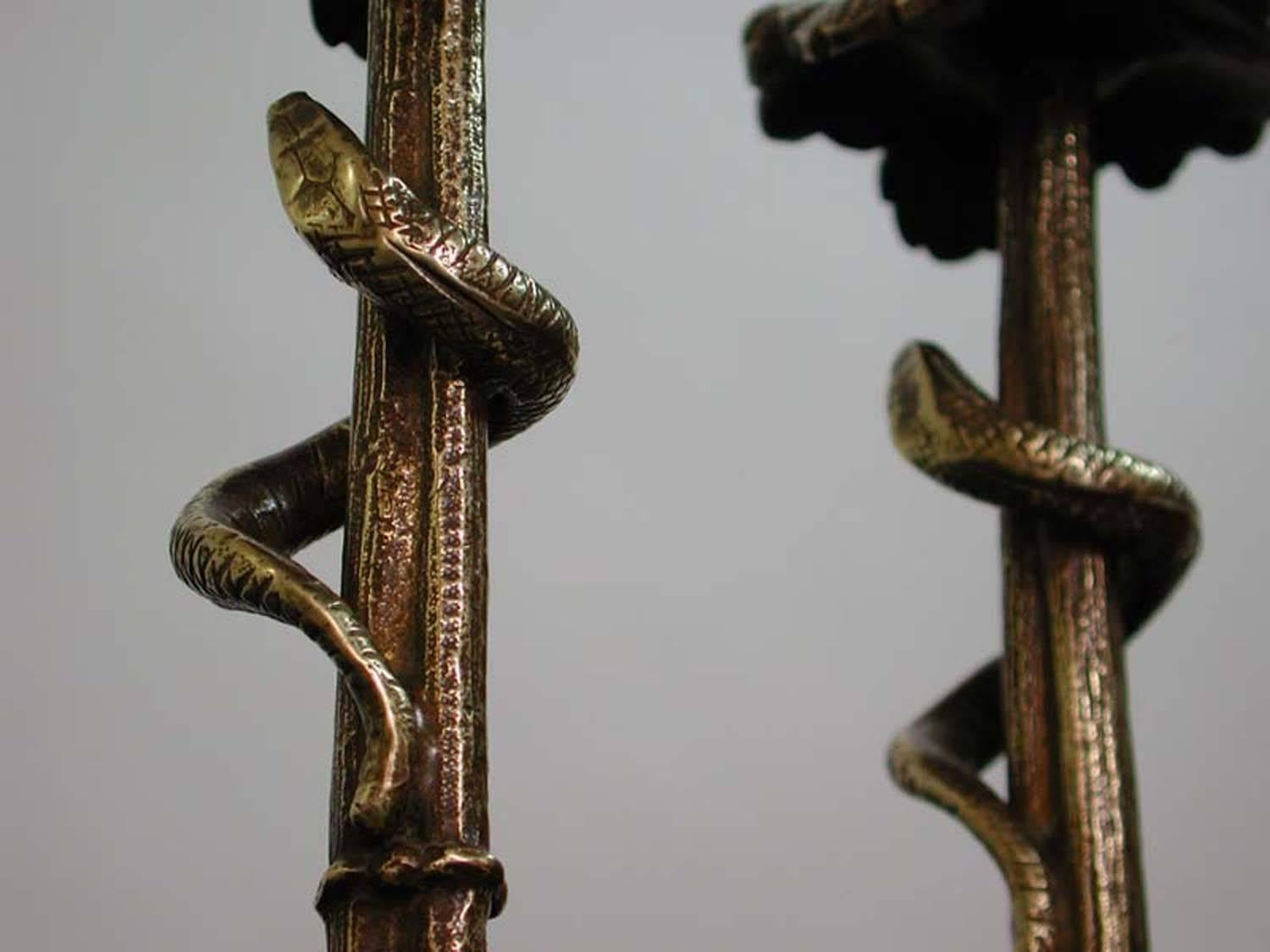 Late 19th Century German Serpent Bronze Candlesticks  In Excellent Condition In NUEMBRECHT, NRW