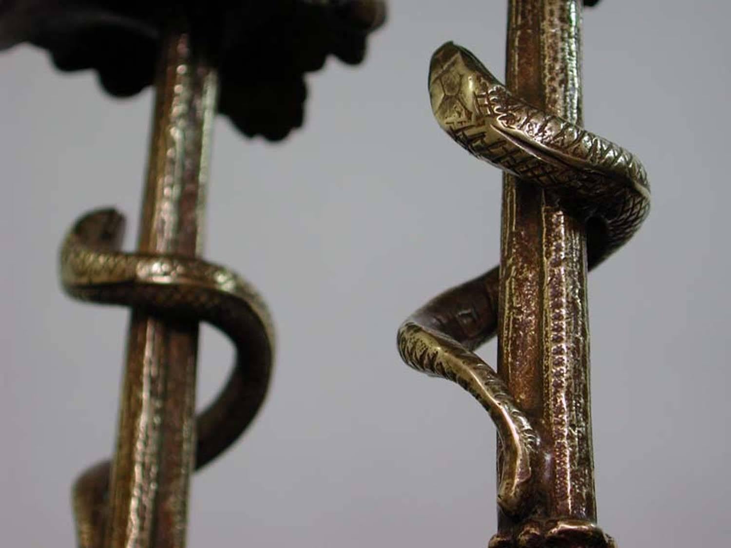 Late 19th Century German Serpent Bronze Candlesticks  3