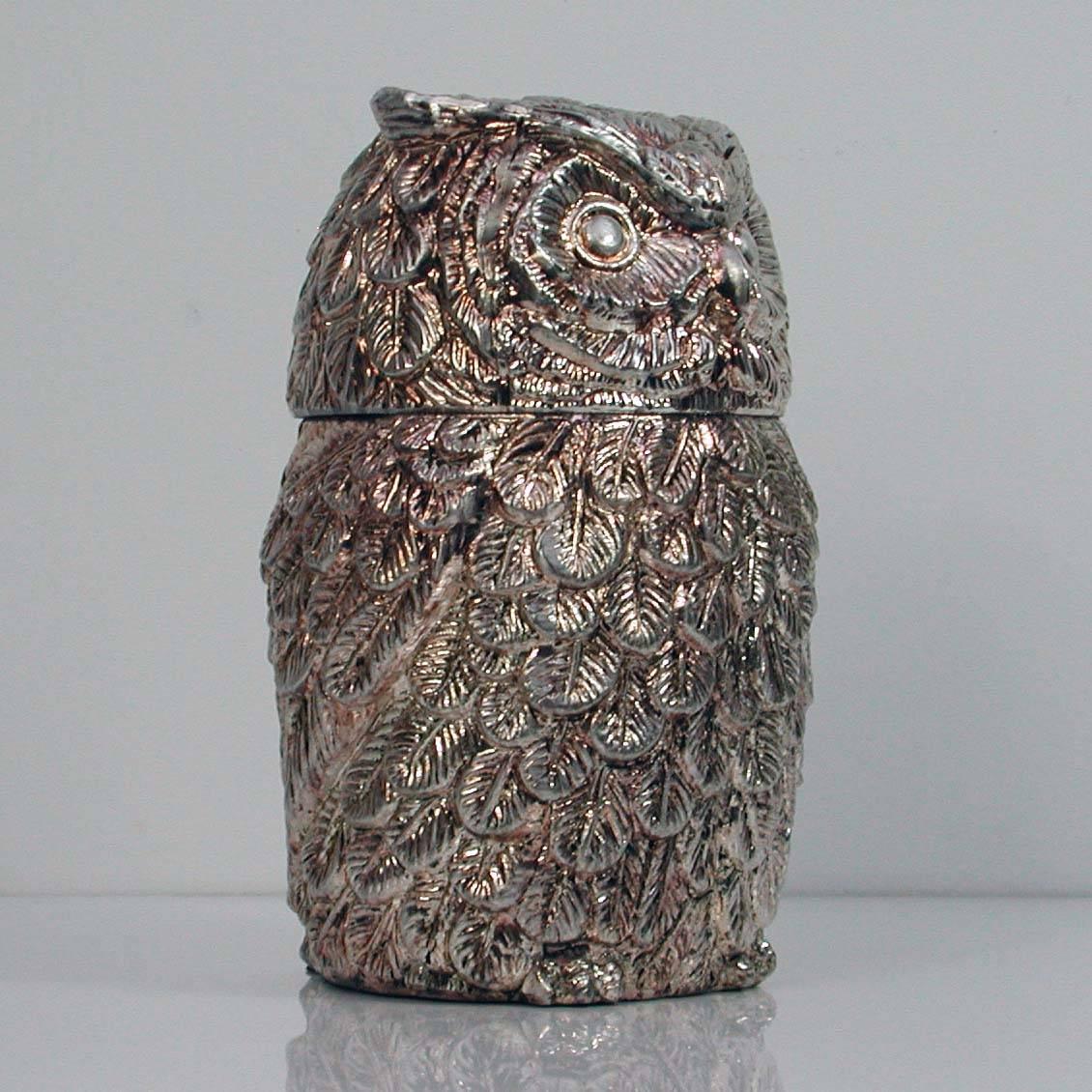Metal Italian Mauro Manetti Silver Plated Owl Ice Bucket, 1960s