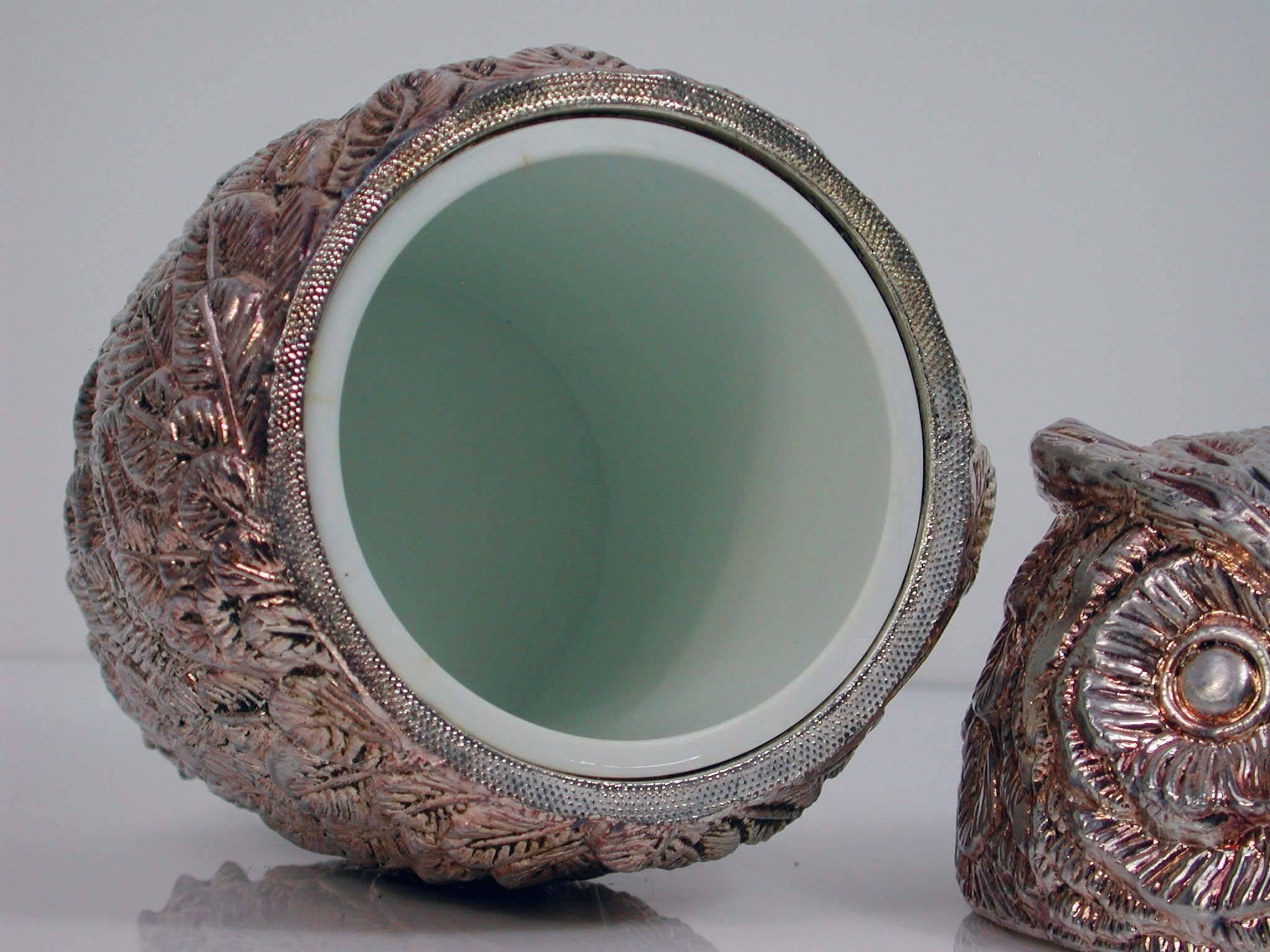 Mid-Century Modern Italian Mauro Manetti Silver Plated Owl Ice Bucket, 1960s