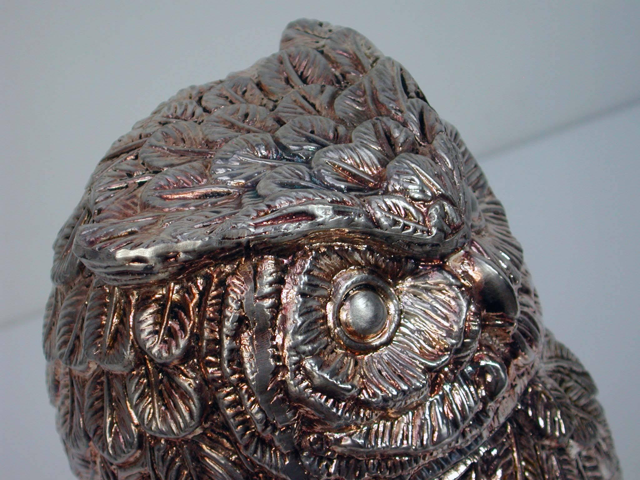 Italian Mauro Manetti Silver Plated Owl Ice Bucket, 1960s 2