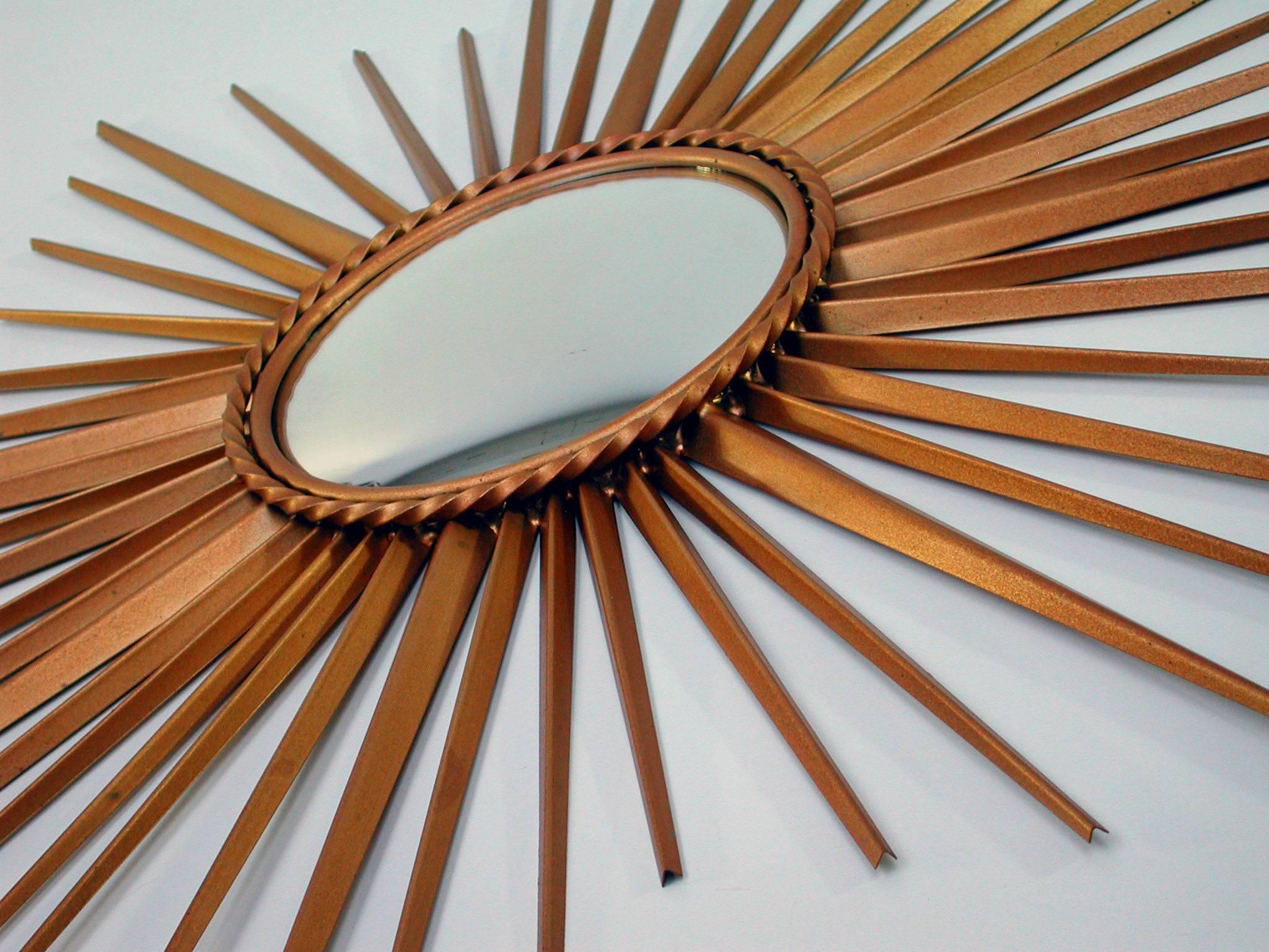 French 1950s Sunburst Convex Gilt Wall Mirror by Chaty Vallauris 2