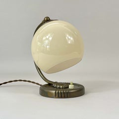 Art Deco Bronzed Brass & Opaline Glass Table Lamp, Germany 1930s
