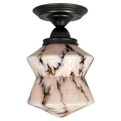 Art Deco Pale Rose Marbled Opaline Glass & Burnished Flush Mount, Germany 1930s