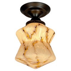 Art Deco Pale Rose Marbled Opaline Glass & Burnished Flush Mount, Germany 1930s