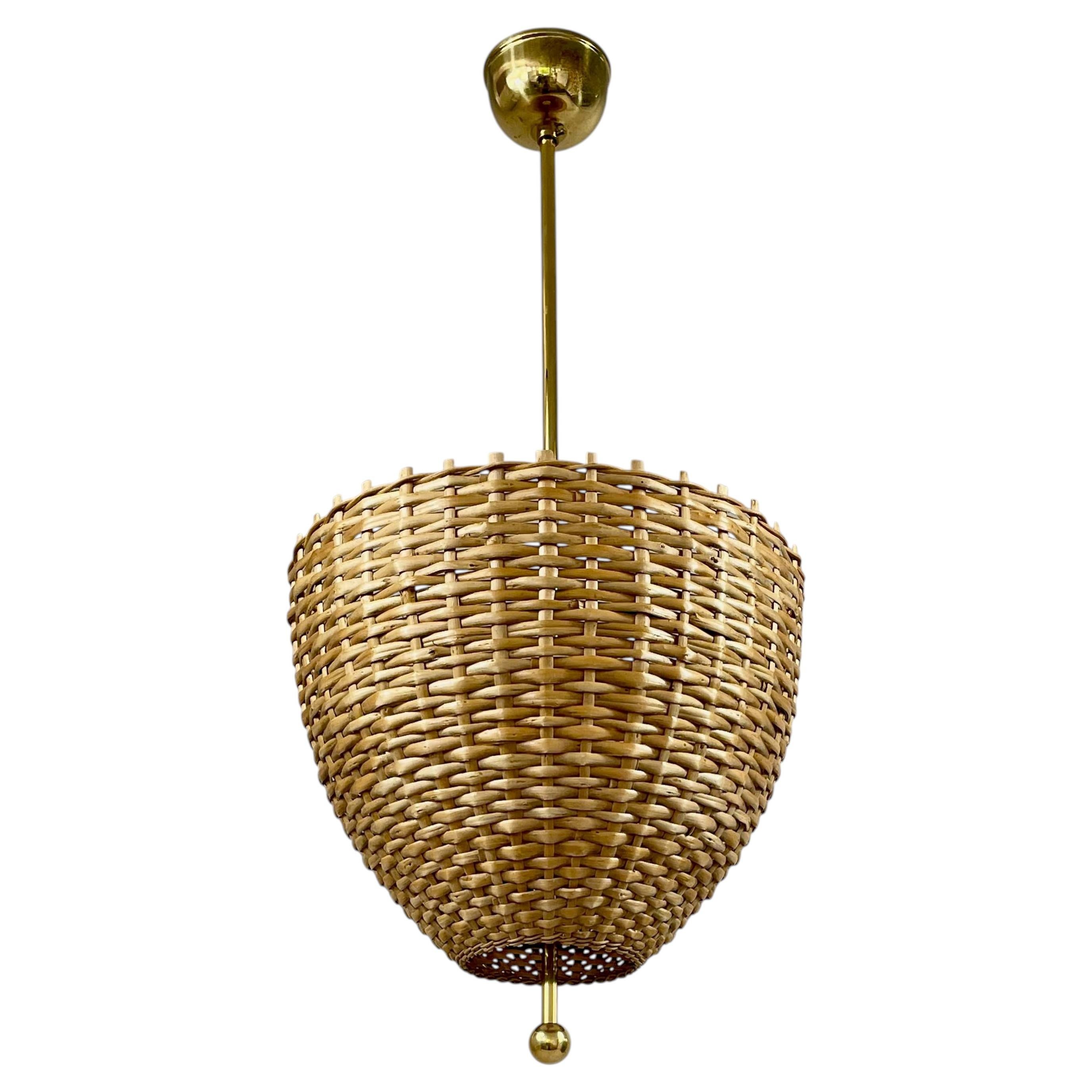 Suspension en rotin et laiton du milieu du siècle, Suède, années 1950-1960