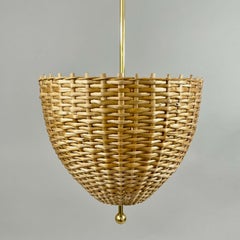 Mid-Century Rattan & Brass Pendant, Sweden 1950s 1960s