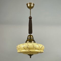 Art Deco Marbled Opaline Glas & Brass Pendant, Germany 1930s