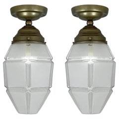 Lámparas empotradas de estilo Art Déco con cristal esmerilado y latón bruñido, Austria, década de 1920