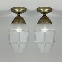 Lámparas empotradas de estilo Art Déco con cristal esmerilado y latón bruñido, Austria, década de 1920
