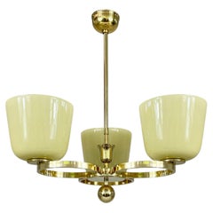 Lampadario Art Déco in vetro opalino e ottone, Germania, anni ’30