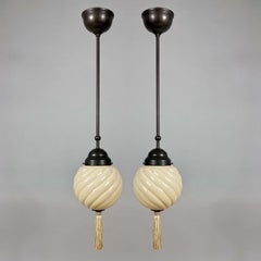 Art Deco Opaline Glass & Burnished Brass Pendants, Germany 1930s