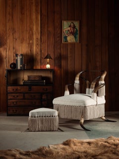 Victorian Texas Cattle Horn Baron Lounge Chair And Ottoman