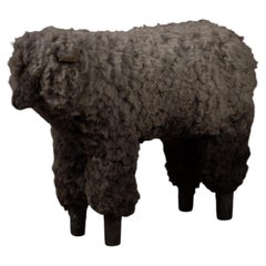 Black Curly Shearling Sheep Sculpture by Ray Growler
