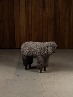Black Curly Shearling Sheep Sculpture by Ray Growler