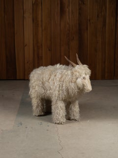Curly Shearling Horned Sheep Sculpture by Ray Growler