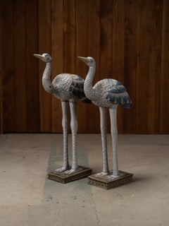 Early 20th Century Pair Of Hand Carved Wooden Heron Sculpture