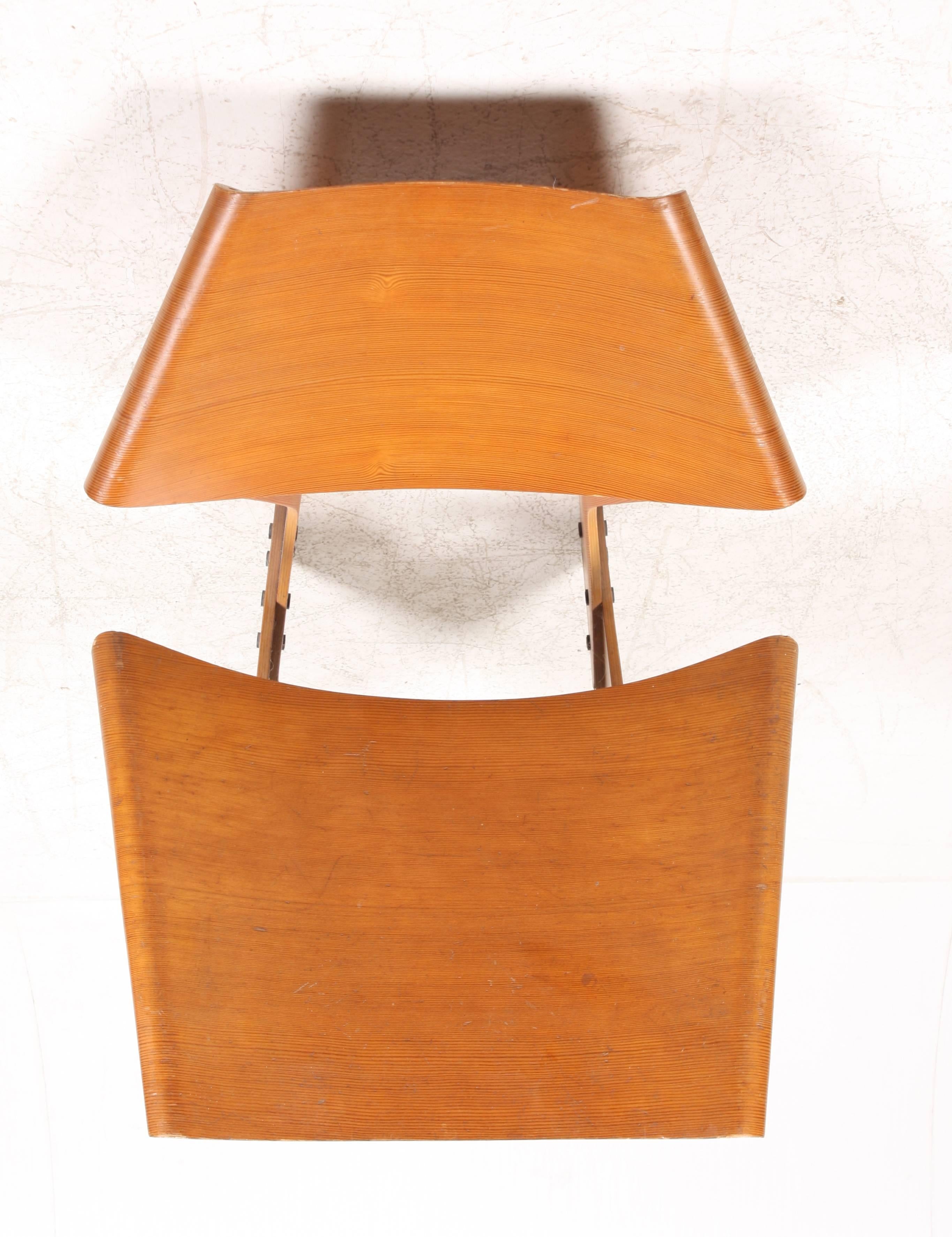 Rare and important lounge chair in prigon pine moulded plywood designed by Grete Jalk in 1963 for P. Jeppesen St. Heddinge Denmark. Limited number of 100 was made in pine. 
MOMA shows a similar chair as a part of the permanent design collection.
