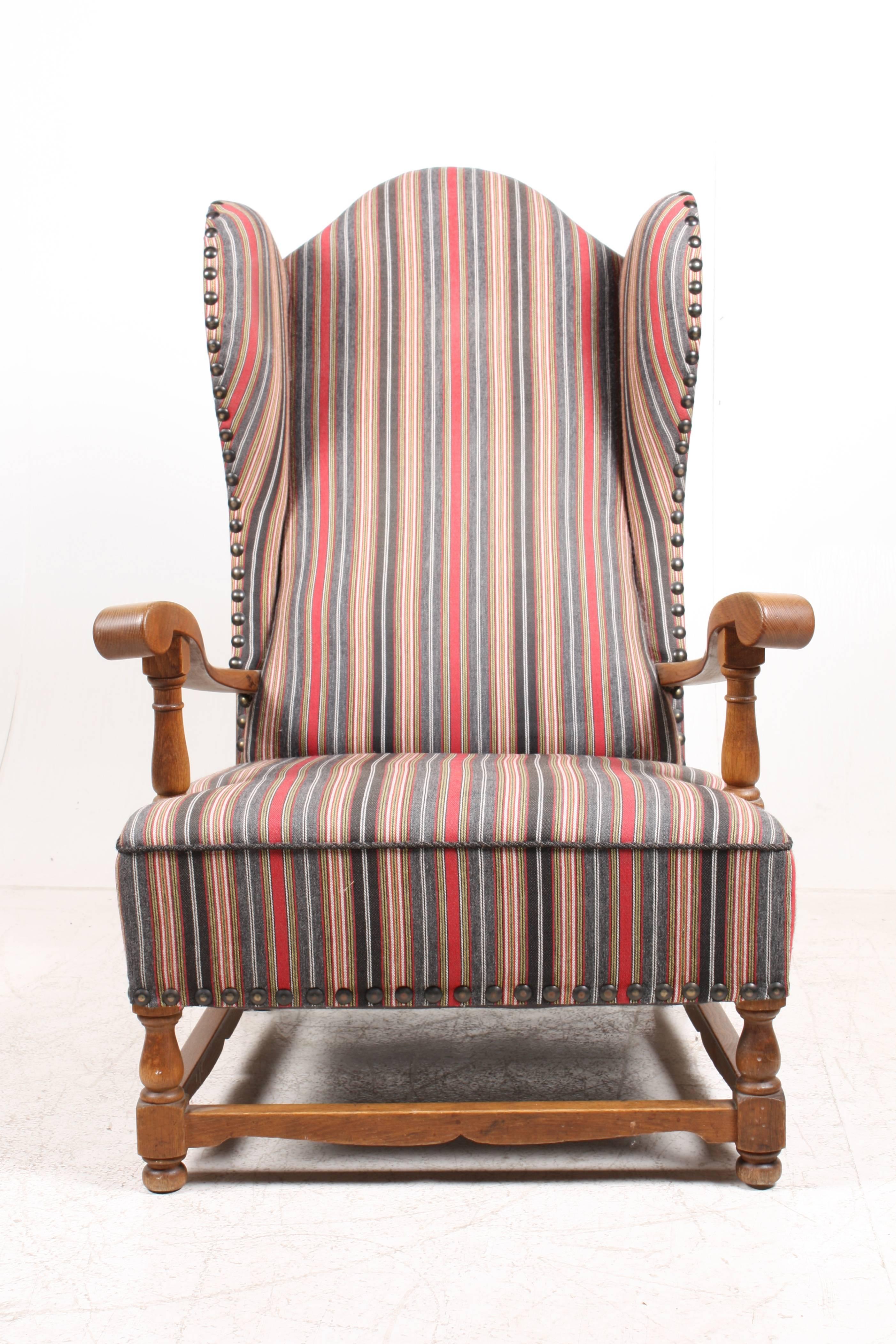 Large oak frame easy chair made in Sweden in the 1940s. Original condition.