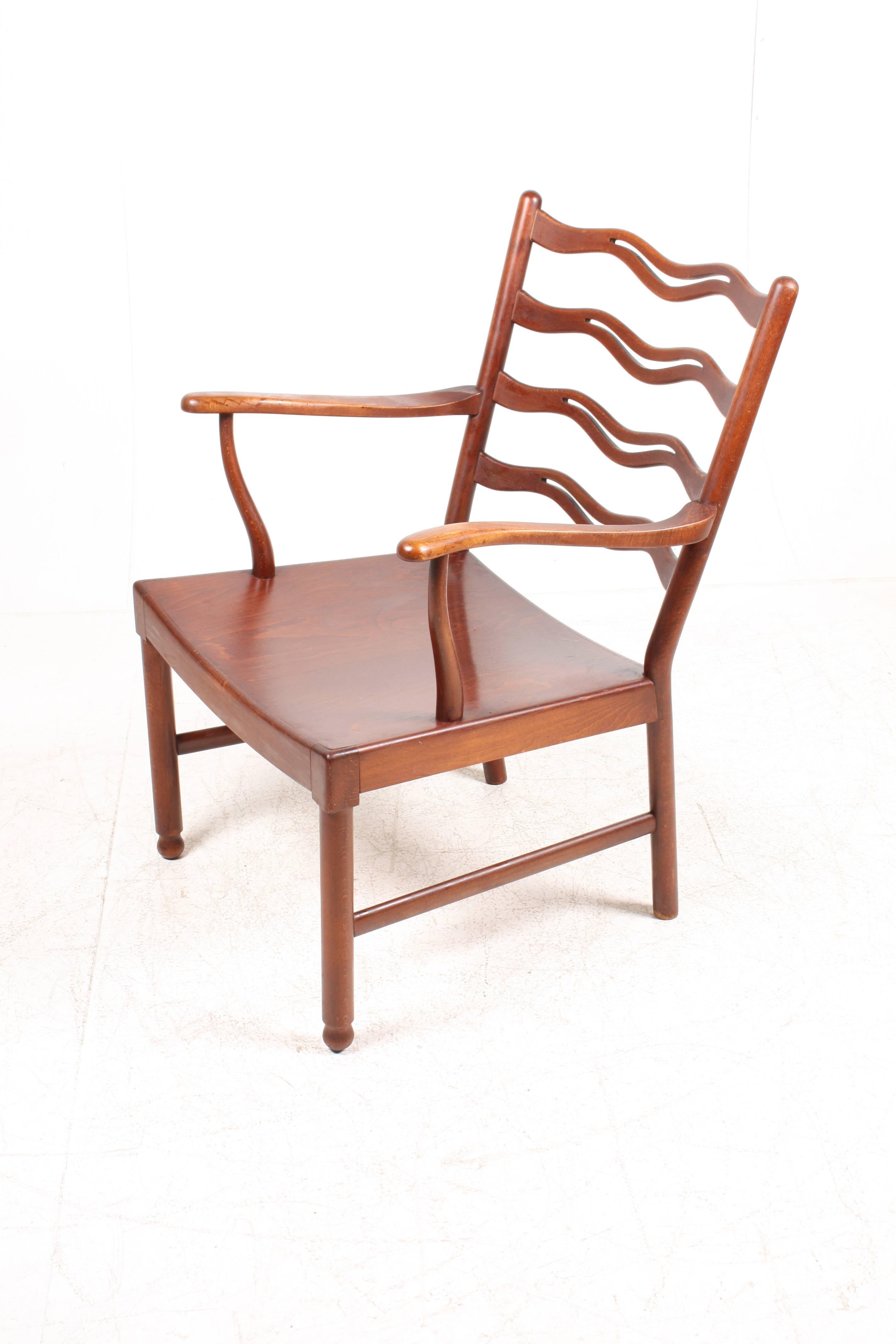 Danish Pair of Ladder Back Lounge Chairs by Ole Wanscher