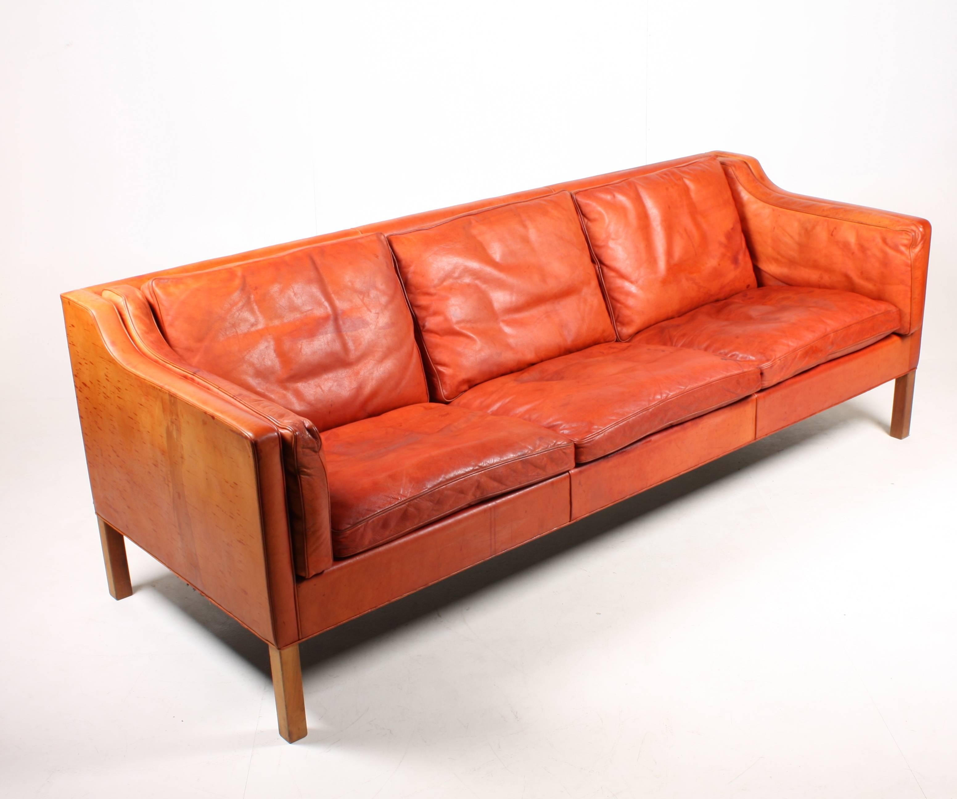 Scandinavian Modern Børge Mogensen Sofa in Patinated Leather