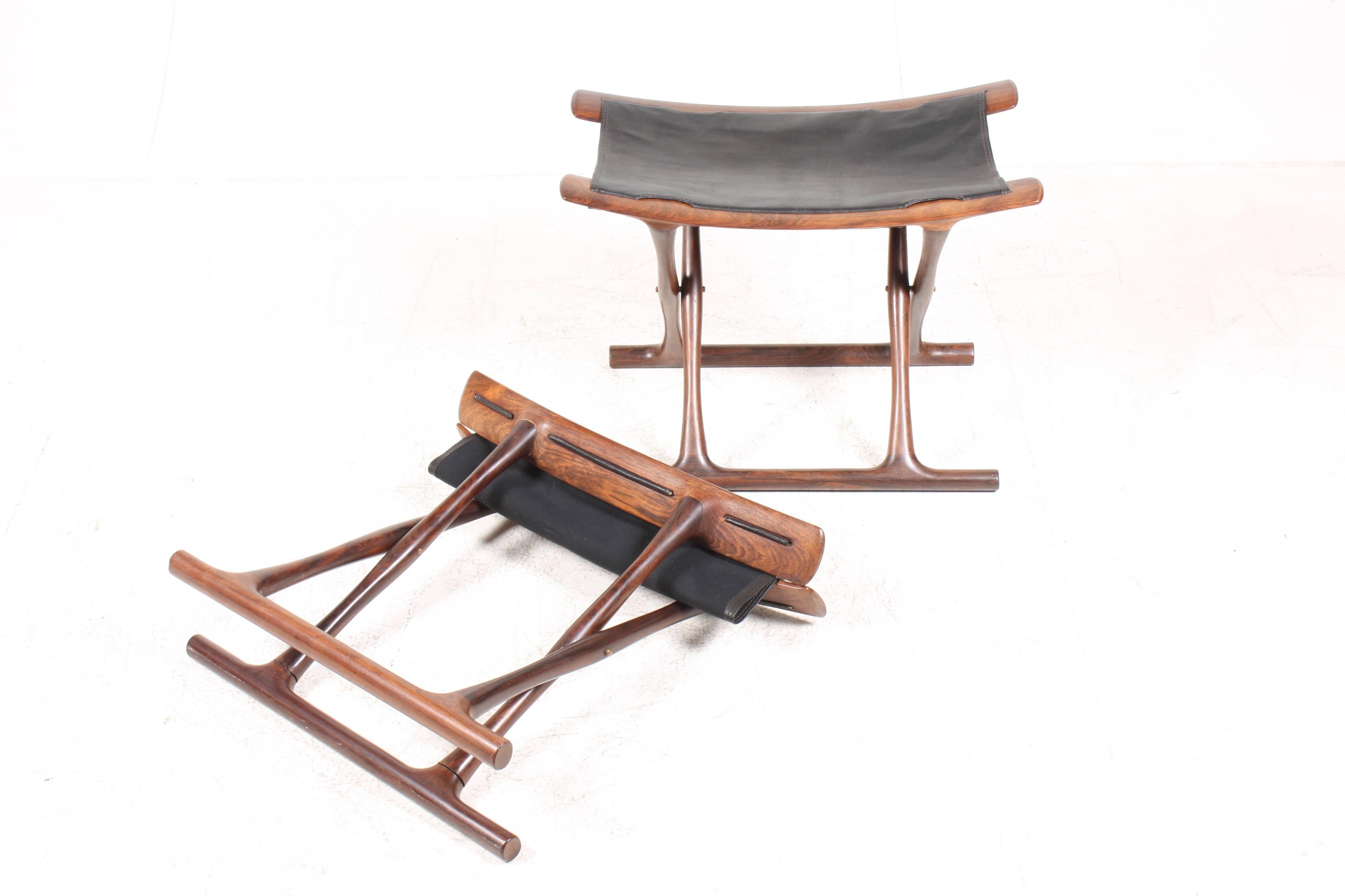 Danish Pair of Rosewood Folding Stools Design by Ole Wanscher