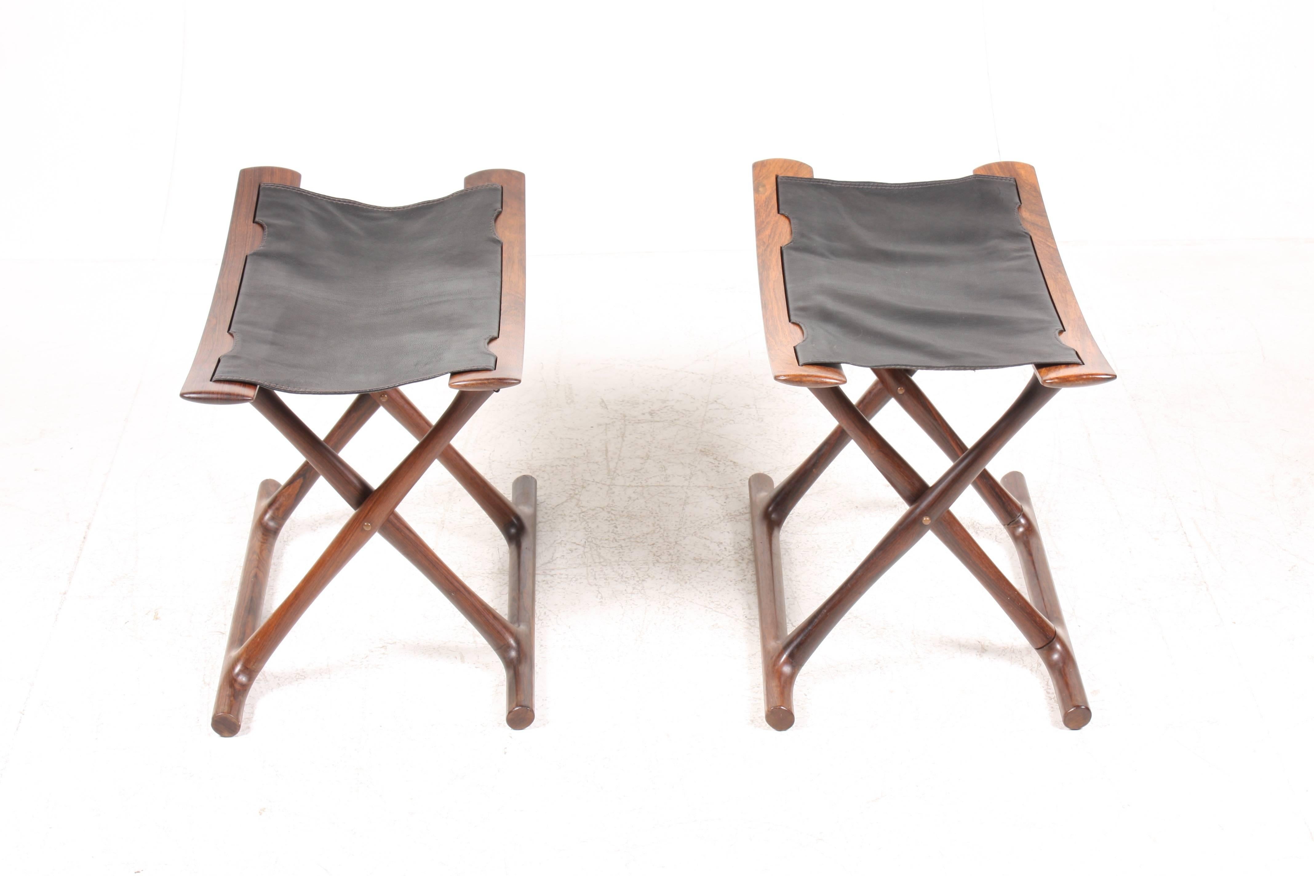 Mid-20th Century Pair of Rosewood Folding Stools Design by Ole Wanscher