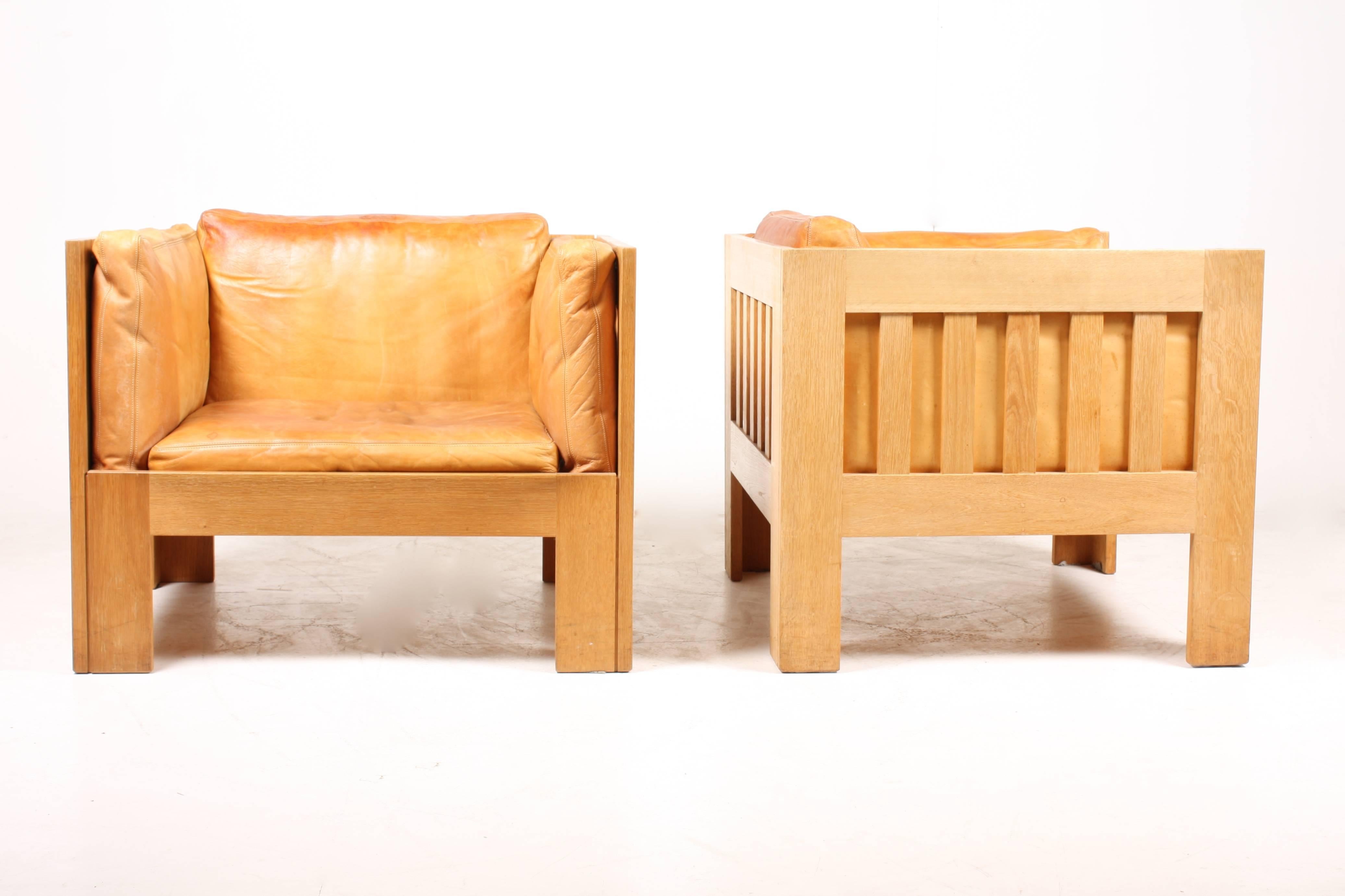 Danish Pair of Lounge Chairs in Patinated Leather