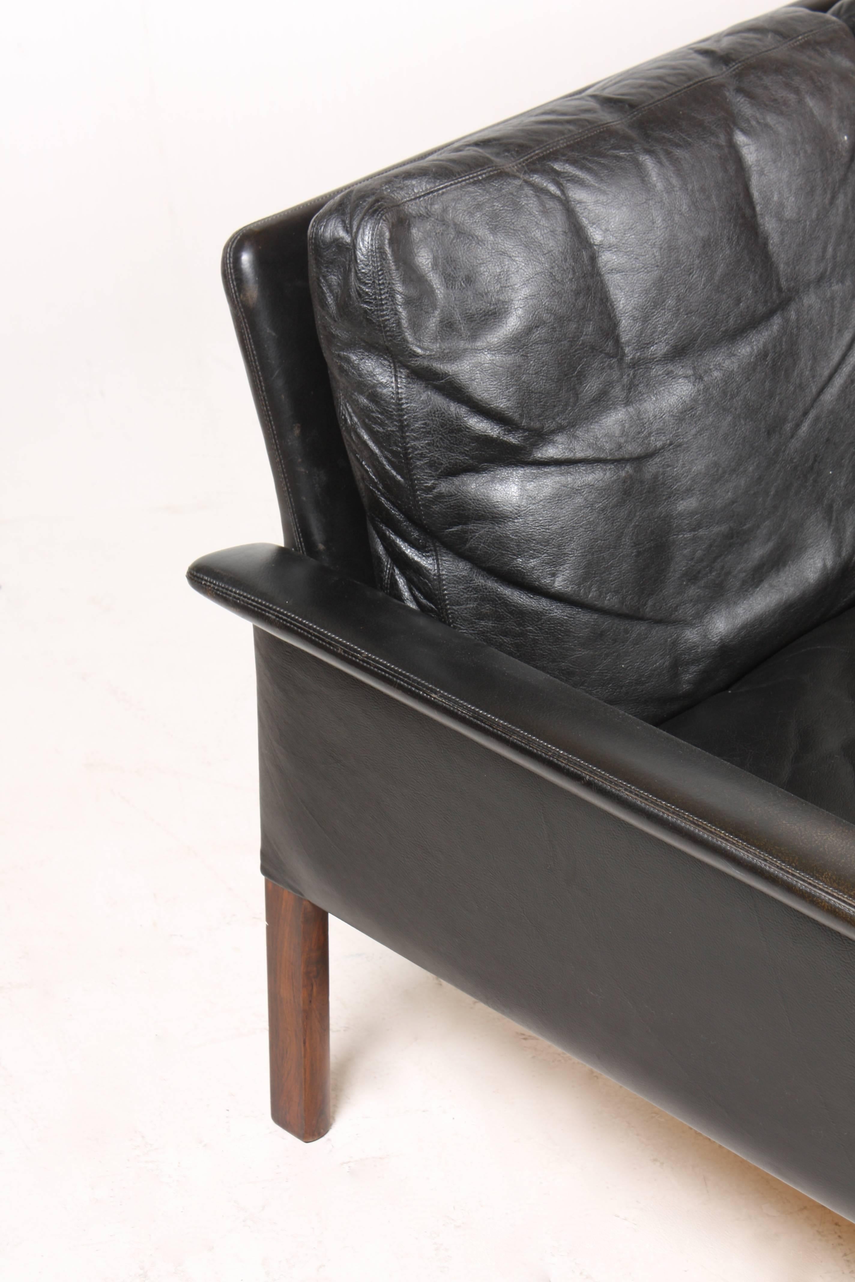 Danish Sofa in Patinated Leather by Hans Olsen