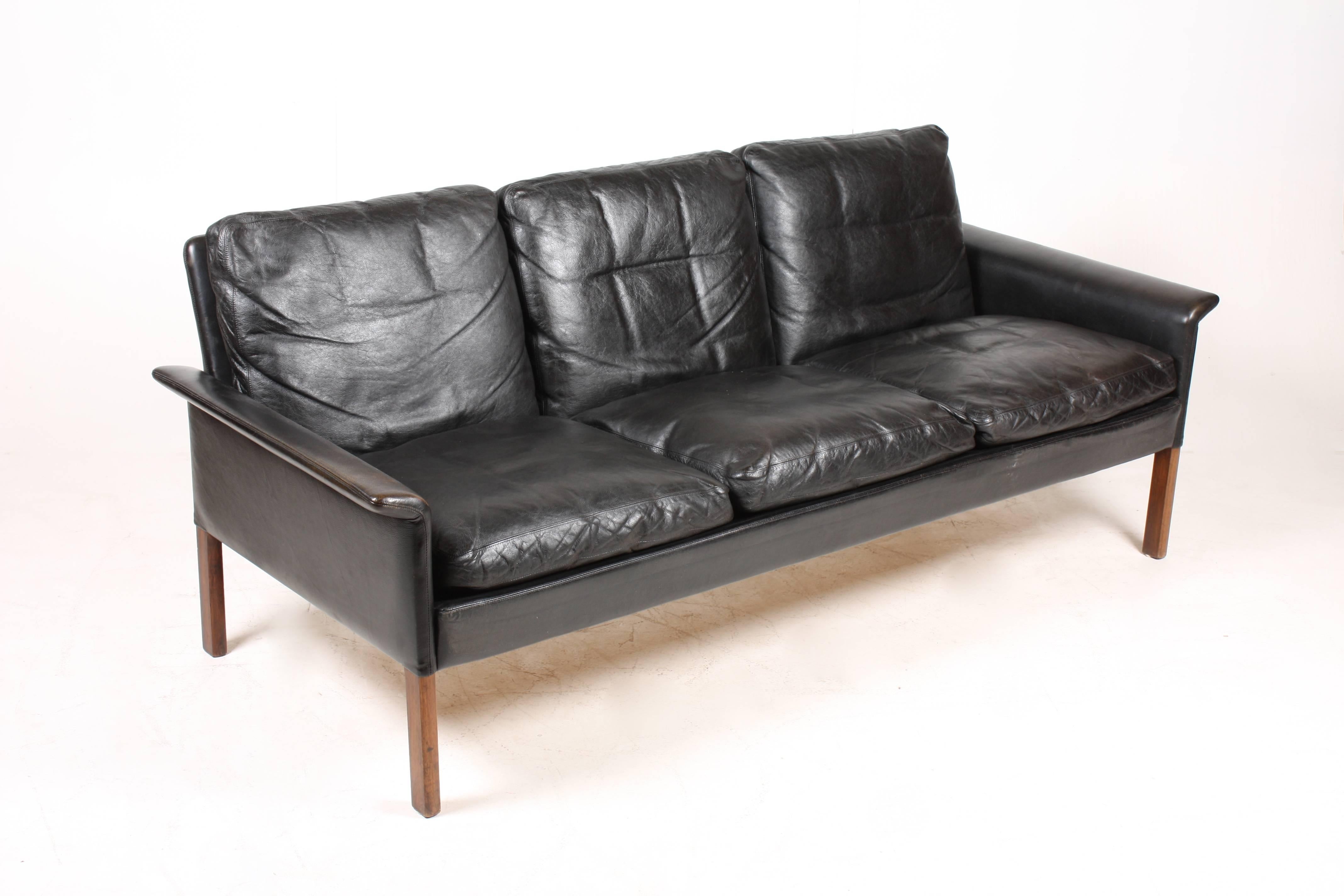 Sofa in Patinated Leather by Hans Olsen In Excellent Condition In Lejre, DK