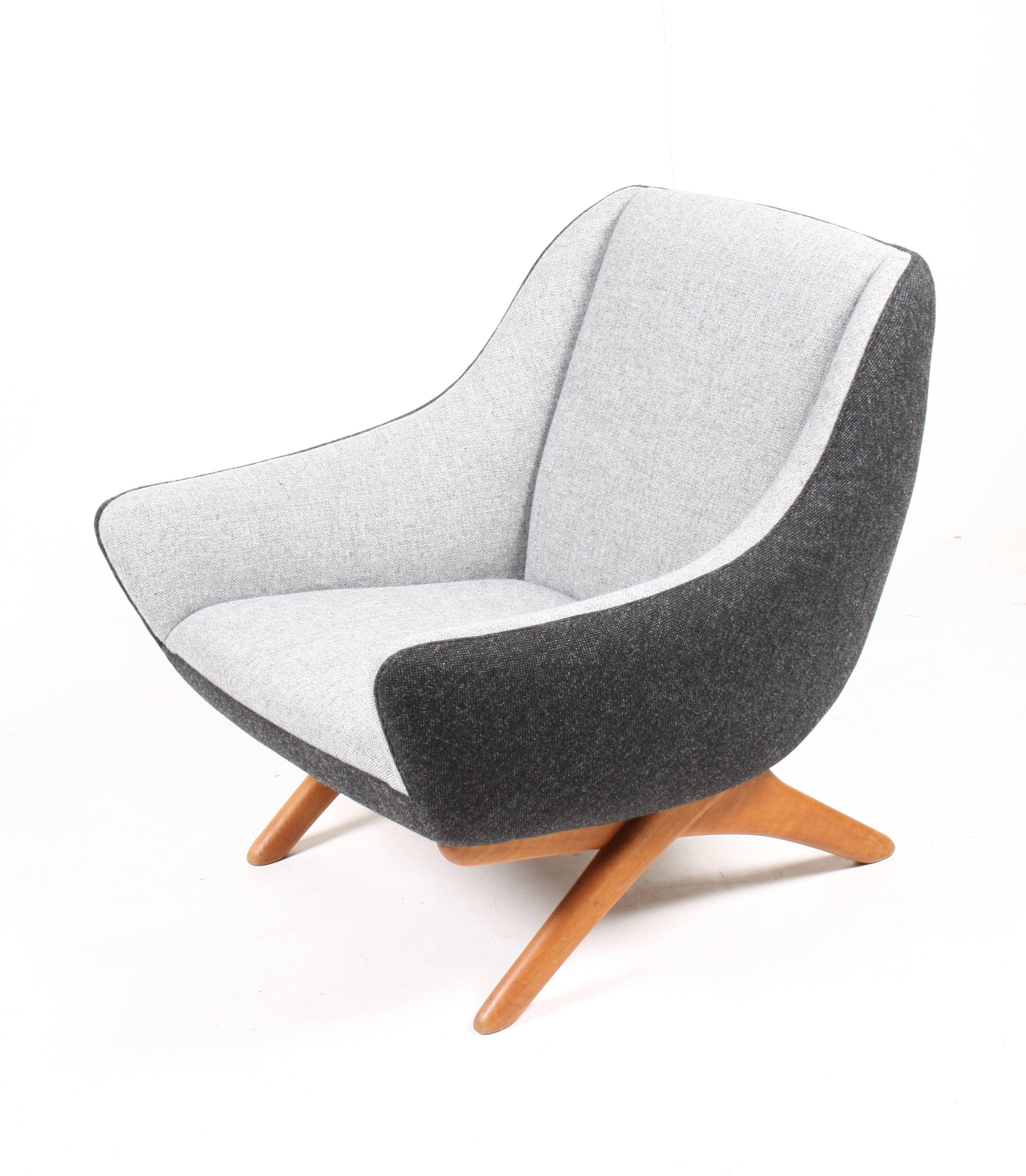 Danish Midcentury Lounge Chair and Ottoman with New Kvadrat Fabric by Illum Willelsoe