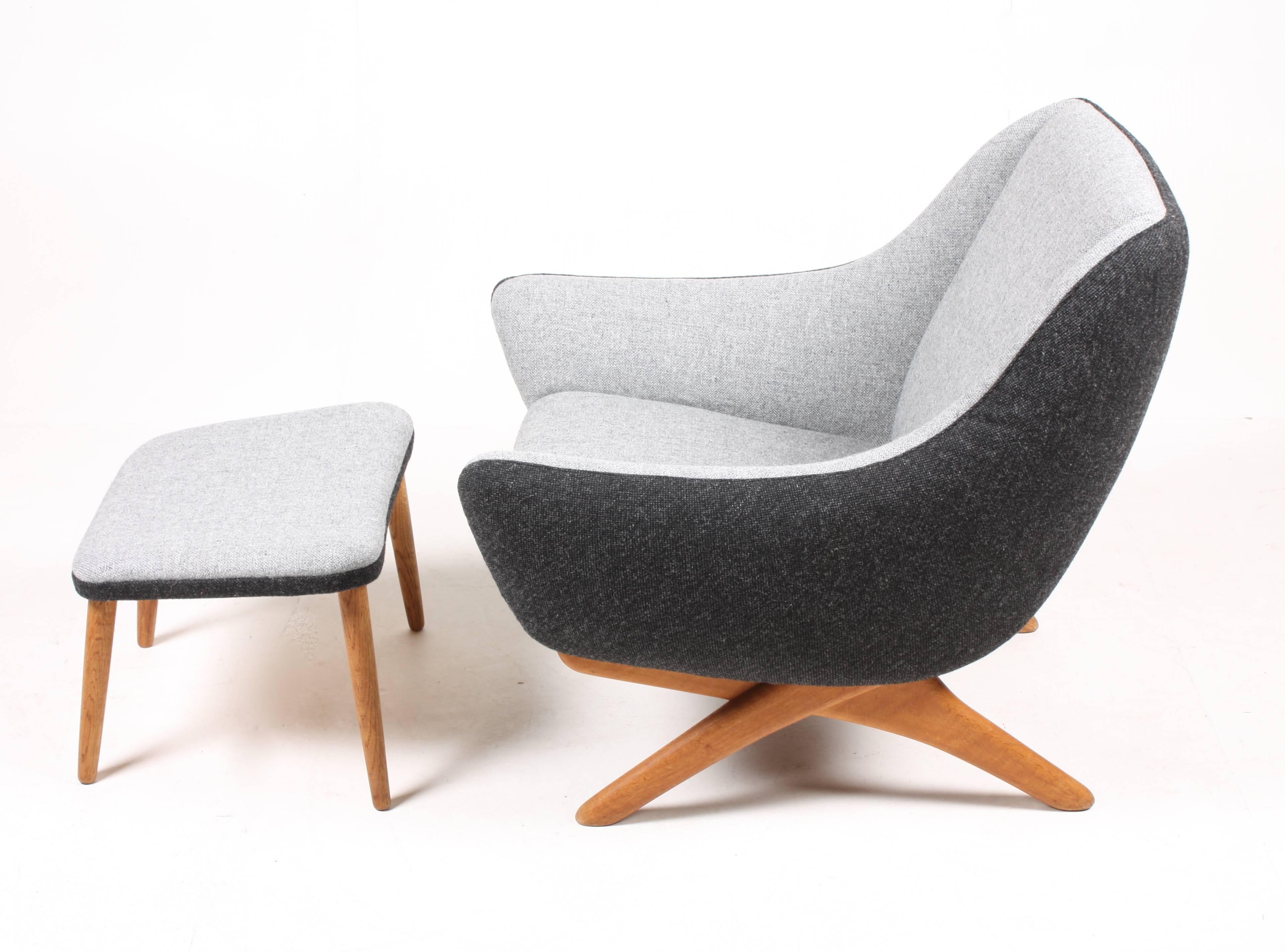 Midcentury Lounge Chair and Ottoman with New Kvadrat Fabric by Illum Willelsoe In Excellent Condition In Lejre, DK