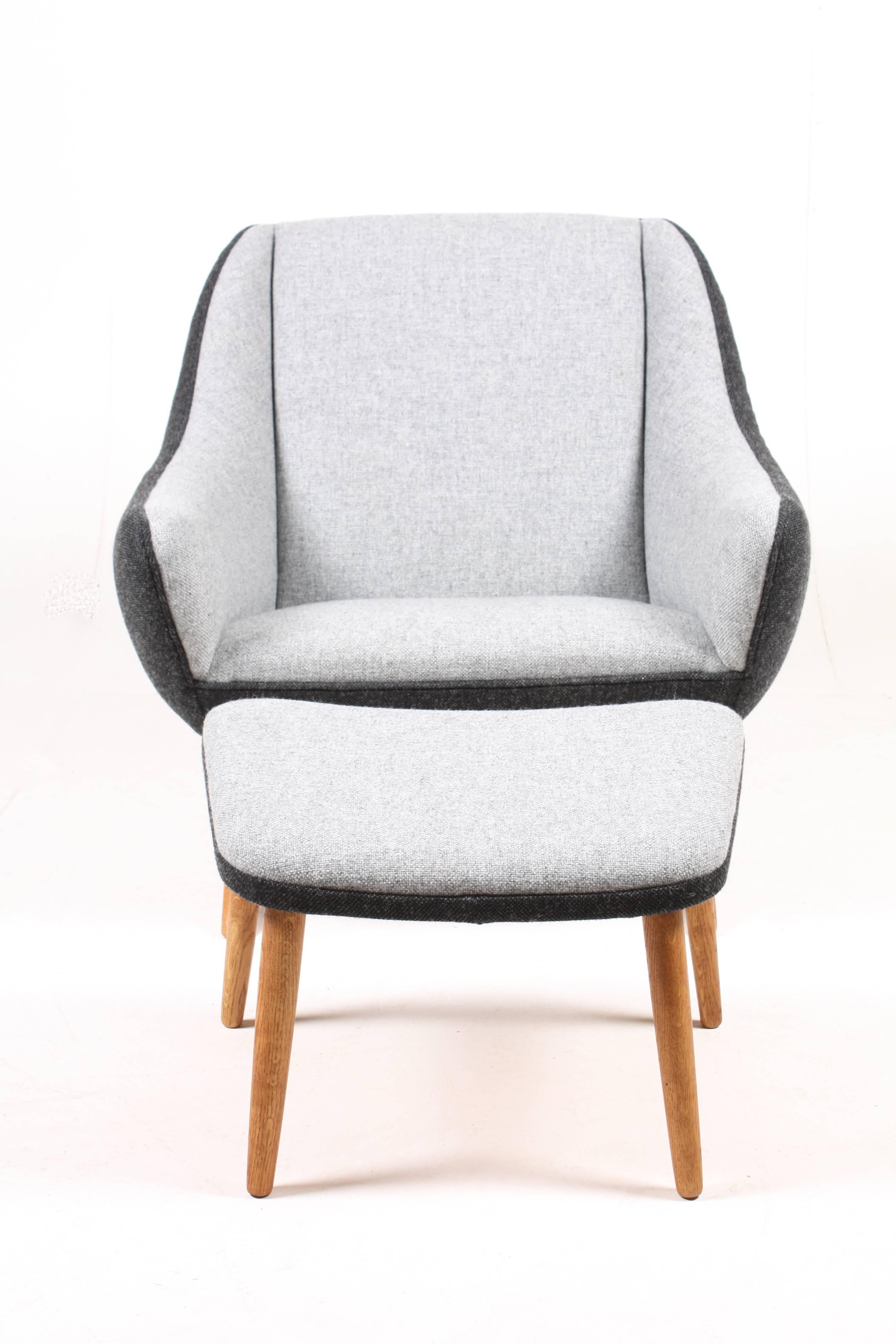 Mid-20th Century Midcentury Lounge Chair and Ottoman with New Kvadrat Fabric by Illum Willelsoe