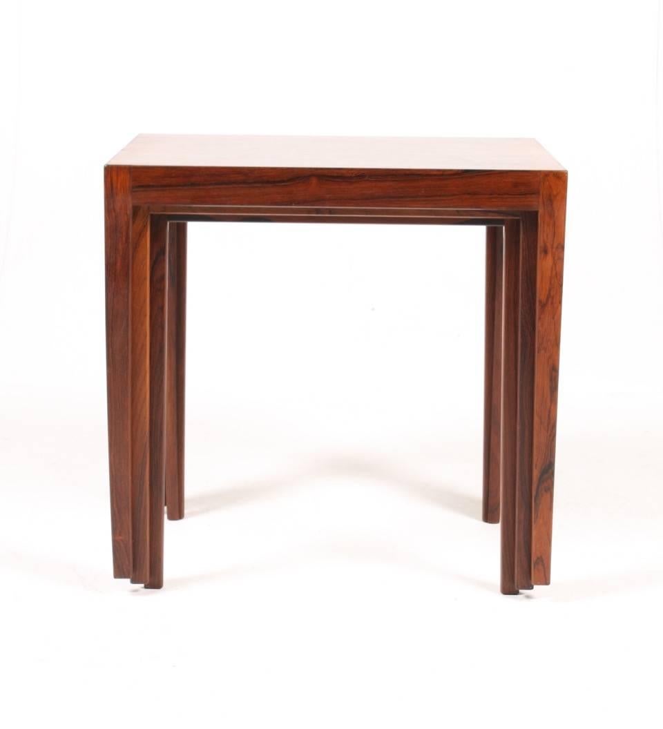 Set of stacking tables in Brazilian rosewood. Made in Denmark, 1960s. Great original condition.