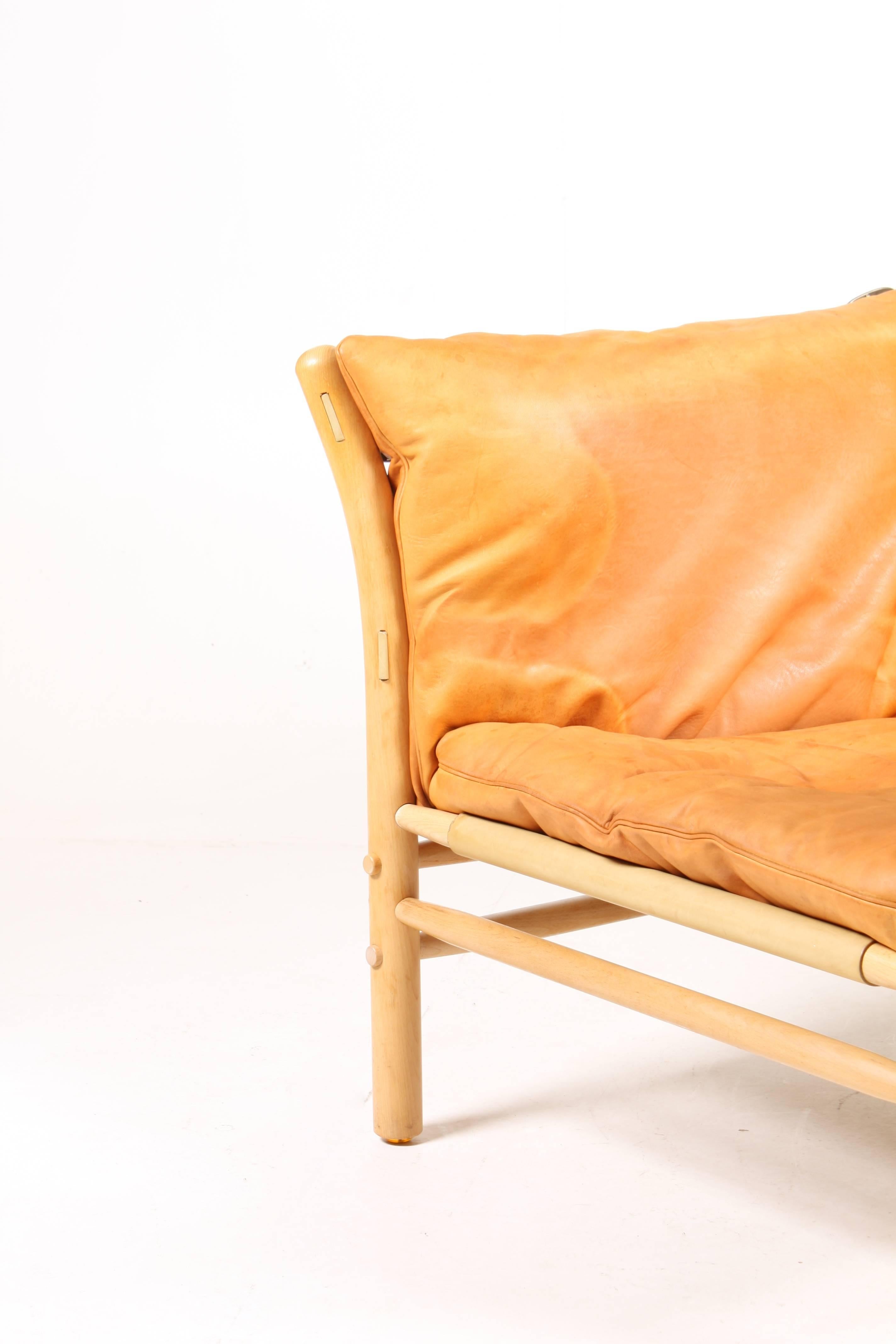 Brass Ilona Lounge Chair in Leather by Arne Norell