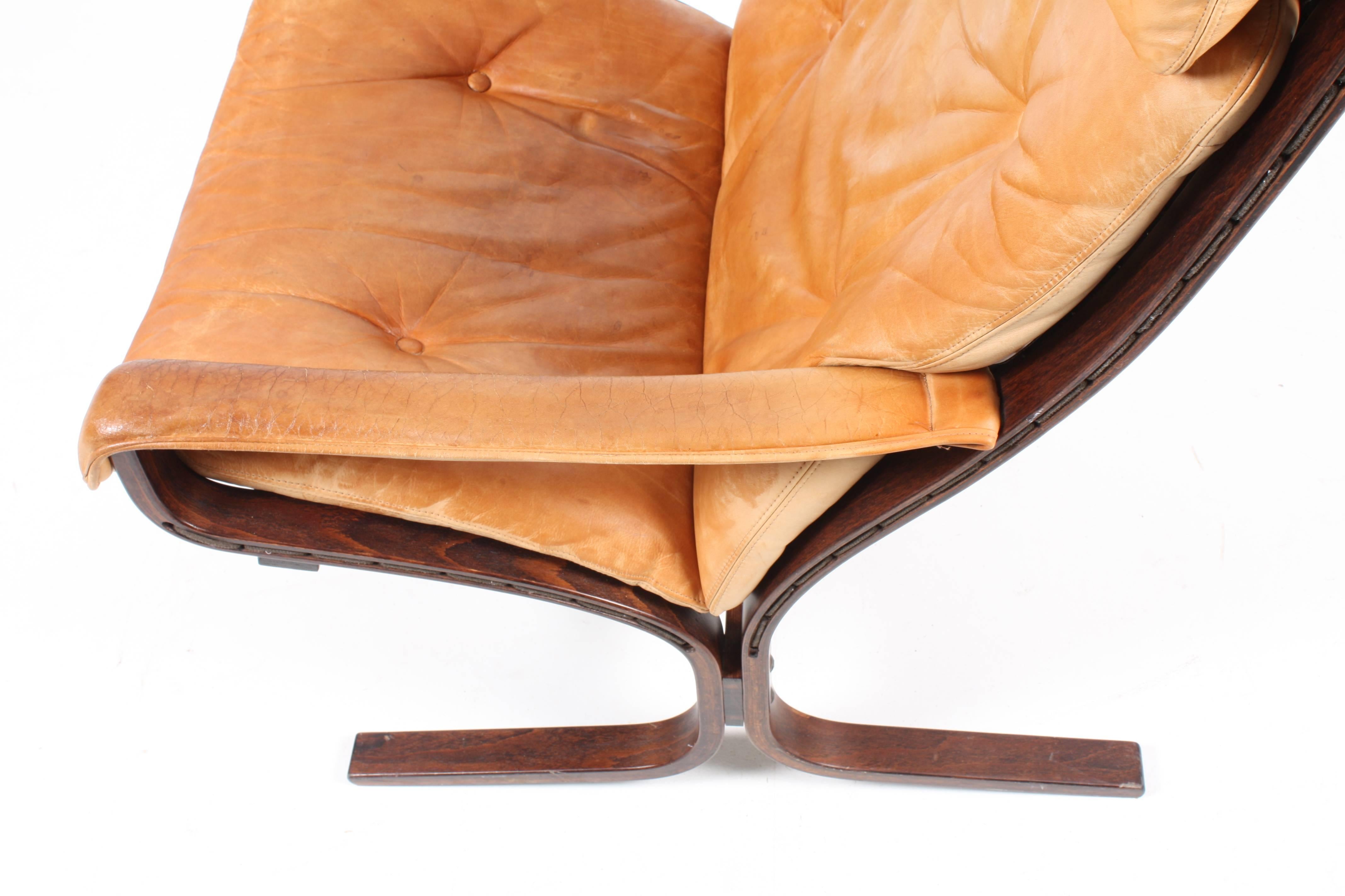 Siesta Lounge Chair in Patinated Leather In Good Condition In Lejre, DK